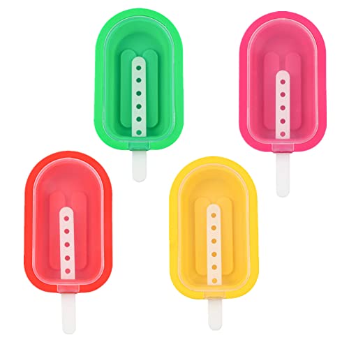 Dimoxii 4 Stück Eis am Stiel Formen Silikon Popsicle Formen mit Deckel BPA Frei Stieleisformen Verschiedenfarbig Eiscreme Formen mit LFGB Geprüft von Dimoxii