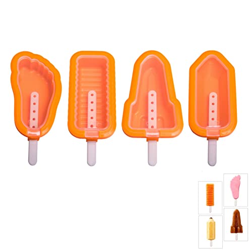 Dimoxii 4 Stück Eis am Stiel Formen Silikon Popsicle Formen mit Deckel BPA Frei Stieleisformen in 4 Formen Eiscreme Formen mit LFGB Geprüft (Orange) von Dimoxii