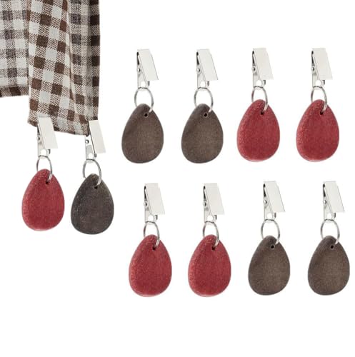 Dimoxii 8 Stück Bunte Marmor-Tischdeckengewichte, Schwere Premium Tischdecken-Clips mit Zusätzliche Gewichte, Tischdecken Beschwerer mit Klammer (rot+braun) von Dimoxii