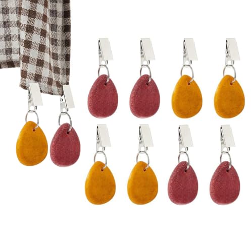 Dimoxii 8 Stück Bunte Marmor-Tischdeckengewichte, Schwere Premium Tischdecken-Clips mit Zusätzliche Gewichte, Tischdecken Beschwerer mit Klammer (rot+gelb) von Dimoxii