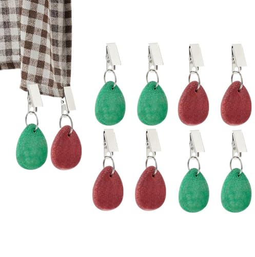 Dimoxii 8 Stück Bunte Marmor-Tischdeckengewichte, Schwere Premium Tischdecken-Clips mit Zusätzliche Gewichte, Tischdecken Beschwerer mit Klammer (rot+grün) von Dimoxii