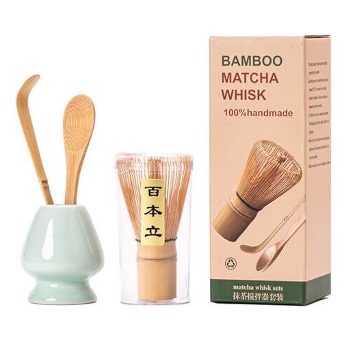 Dimoxii Matcha Tee Set mit Bambus Schneebesen, Bambus-Teebesen (Chasen) für Traditionell Japanische Teezeremonie, 4-teiliges Matcha Whisk Geschenk-Set mit Schaufel, Teelöffel und Teepinselhalter von Dimoxii