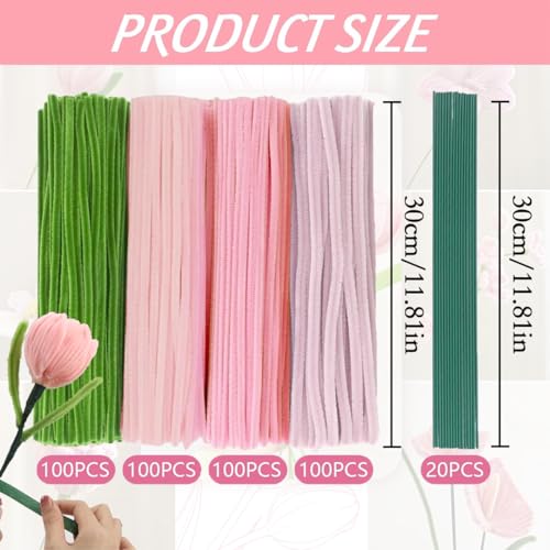 Dimoxii Pfeifenreiniger zum Basteln Set, 400 Stück Pfeifenreiniger in 4 Farben mit Zubehör, Bunt Pfeifenputzer zum Basteln Set Blumenstrauß Pfeifenreiniger Bastelmaterial für DIY, Tulpenstrauß & Gesch von Dimoxii