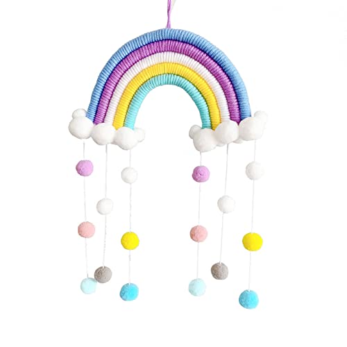 Dimoxii Regenbogen Wandbehang Kinderzimmer Handgewebte Makramee Regenbogen Wanddeko mit Ball Boho Für Kinderschlafsaal Deko Bohomian babyzimmer (A03) von Dimoxii