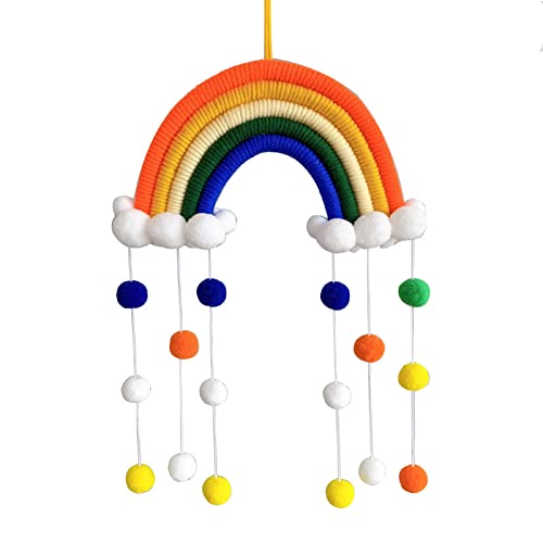 Dimoxii Regenbogen Wandbehang Kinderzimmer Handgewebte Makramee Regenbogen Wanddeko mit Ball Boho Für Kinderschlafsaal Deko Bohomian babyzimmer (A07) von Dimoxii