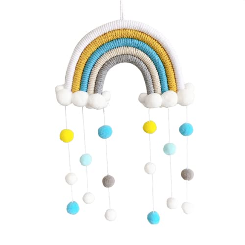 Dimoxii Regenbogen Wandbehang Kinderzimmer Handgewebte Makramee Regenbogen Wanddeko mit Ball Boho Für Kinderschlafsaal Deko Bohomian babyzimmer (A16) von Dimoxii