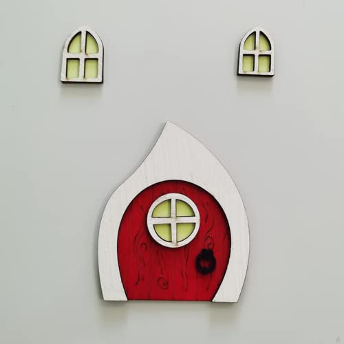 Dimoxii Wichteltür Weihnachten Set aus Hölz Nissedor Set Miniatur Wichtel Tür Weihnachten mit Fenster Weihnachtswichtel Tür Set (Rot 3) von Dimoxii