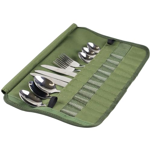 Camping Reise Kochutensilien Organizer, Camping Besteck Set, Tragbare Besteckrolle, Tragbare Reisegeschirr-Aufbewahrungstasche, Polyester-Aufrolltasche Besteckaufbewahrung, Wasserfeste Tasche von Dimweca