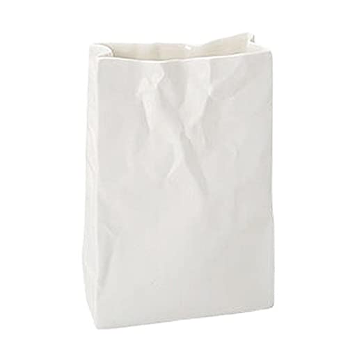 Crinkle Paper Bag Vase - Vase in Buchform | Weiße Keramikvase Blumenvase, Crinkle Paper Bag Shape Vase, Art Dekorative Blumenvase für Hochzeit Dimweca von Dimweca