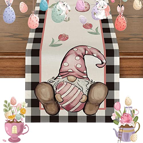 Dimweca Ostern-Tischläufer, Kaninchen Ei GNOME Print Ostern Tischläufer Dekorationen, Waschbar Modern Küche Esstisch Dekoration, Ostertischläufer für Urlaub Party Wohnzimmer Dekor (72x13 Zoll) von Dimweca