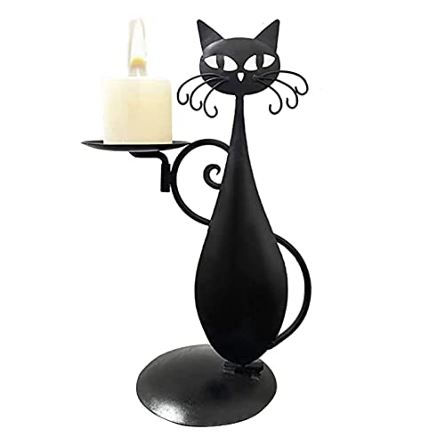 Dimweca Schwarze Katze Kerzenhalter, Tier-Vintage-Stumpenkerzenständer, Kreativer Dekorativer Kerzenhalter für Heimdekoration Geburtstage Abendessen Partys Jubiläen von Dimweca