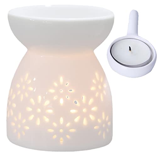 Duftlampe Teelicht Ölofen Aus Keramik Wax Melt Stövchen Teelicht Ätherischer Ölbrenner, Weißes, Hohles Design Duftwac Für Duftlampe Ölbrenner Sortierte Aromatherapie Für Wohnzimmer, Schreibtisch von Dimweca