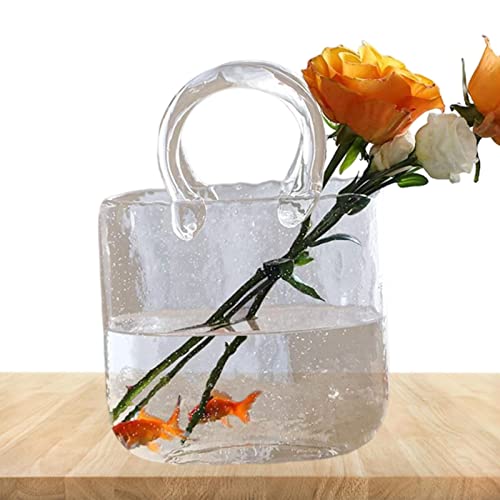 Tasche Glasvasen, Kreative Bubble Handtasche Blumenvase, Klare Vase in Handtaschenform mit Blase, Mini Kristall Aquarium für Tischaufsätze Küche Büro Wohnzimmer von Dimweca