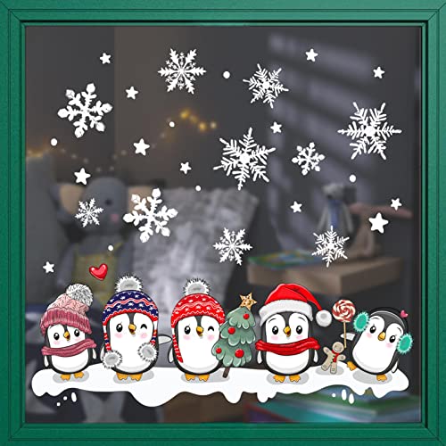Weihnachtsschneeflocken-Fensteraufkleber, Pinguin Klaus Schneemann Weihnachten Weihnachten DIY Wandtattoo, Weihnachtsfeiertags-weiße Dekorations-Verzierungs-Partyzubehör Dimweca von Dimweca