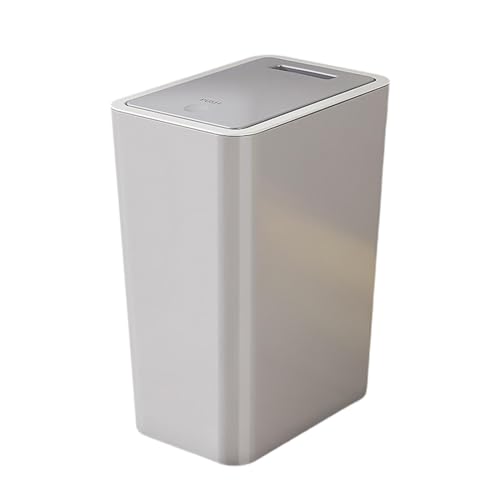 DimyFew Badezimmer-Mülleimer mit Deckel, schmaler, schmaler Mülleimer, stilvoller, platzsparender Küchenabfalleimer für das Schlafzimmer der Gästetoilette, Grau 12L von DimyFew