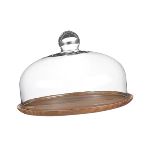 DimyFew Holz Tortenständer mit Deckel Tortenplatte Rund Kuchen Obst Display Server Tablett für Süßigkeiten Festliche Party Dessert Küche, 26cm Deckel von DimyFew