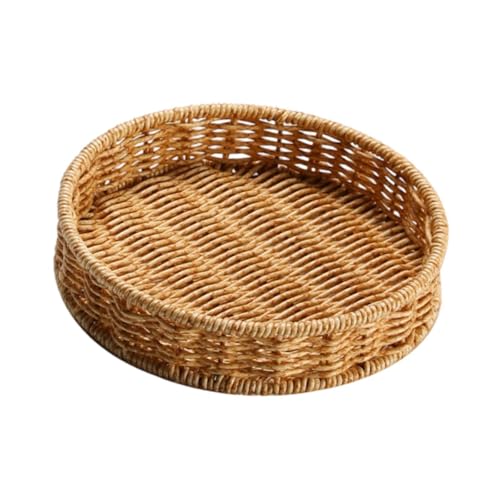 DimyFew Obstteller Aus Rattan Imitat, Gewebtes Serviertablett, Vielseitiger Servierkorb, Korb Zur Aufbewahrung von Brot, Snacks, Obst Und Haushaltsgegenstände, S von DimyFew
