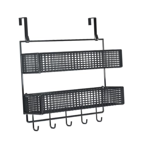 DimyFew Over The Door Kleiderbügel, Türhänger, rostfrei, mit Kleiderhaken und 2 Körben, Netzkorb, Handtuchhalter für Hüte, Schlafzimmer, Büro, Schwarz, L von DimyFew