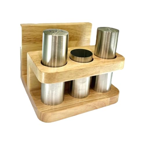 DimyFew Tragbares Pfefferstreuer Set mit Serviettenhalter Und Pfefferflasche für Zuhause, Backen, Kochen Und Restaurants, Edelstahl Holz von DimyFew
