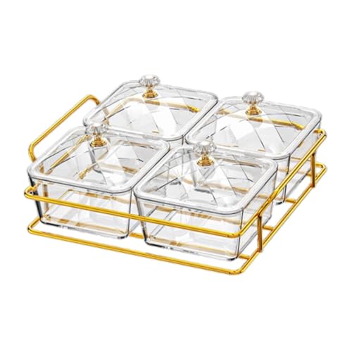 DimyFew Trockenobst-Tablett mit Deckel, Vorspeisen-Servierplatte, unterteiltes Snack-Gericht, Lebensmittel-Aufbewahrungsbox für Hochzeit, Klar mit 4 Gittern von DimyFew