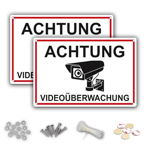 2 x Schilder Videoüberwachung | 30 x 20 cm PVC | Wasserfester Druck | Inklusive Allen Befestigungszubehör | Für Drinnen und Draußen geeignet 2 x Schilder Videoüberwachung | 30 x 20 cm PVC | Wasserfester Druck | Inklusive Allen Befestigungszubehör | Für Drinnen und Draußen geeignet von DinAliX