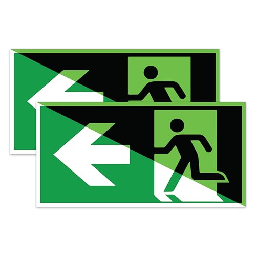 DinAliX 2 Stück Notausgangsschild nachleuchtend links | 300x150mm VINYL Notausgangsschild Selbstklebend | Entsprechend ISO DIN 7010 / DIN 67510 von DinAliX