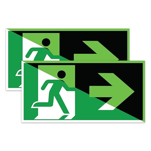 DinAliX 2 Stück Notausgangsschild nachleuchtend rechts | 300x150mm VINYL Notausgangsschild Selbstklebend | Entsprechend ISO DIN 7010 / DIN 67510 von DinAliX