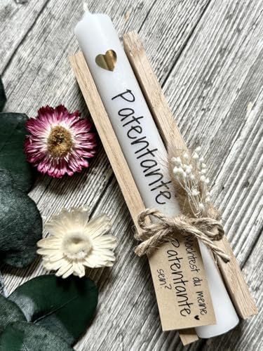 Dinala Patentante fragen - Willst du meine Patentante sein - Tolle Kerze in Holzbox - liebevolle Botschaft - Trockenblumen - Besonderes Geschenk (Weiß) von Dinala