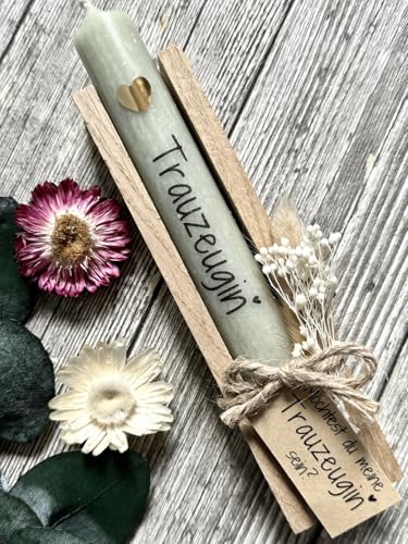 Dinala Trauzeugin Fragen - Willst du Meine Trauzeugin Sein - liebevolle Kerze mit Holzbox - Trockenblumen - möchtest du Meine Trauzeugin Sein - Besonderes Geschenk (Salbei) von Dinala