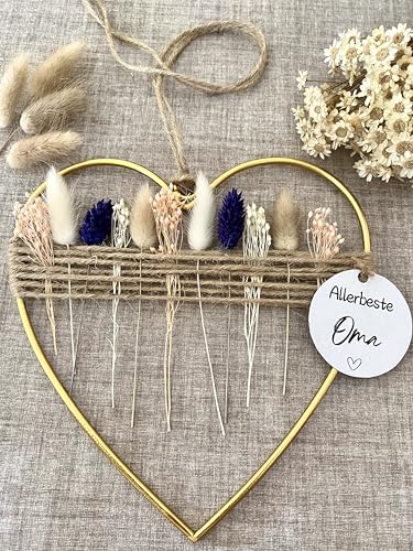 Geschenk Oma - Trockenblumenkranz in Herzform - Made in Germany - Oma Geschenke zum Geburtstag - echte Trockenblumen -besonderes Geschenk für Oma (Berry) von Dinala
