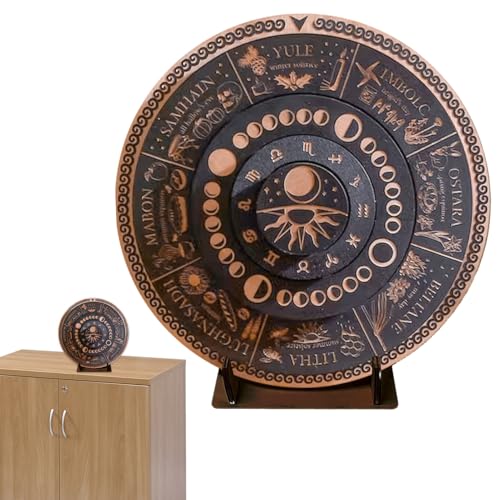 Astrologieschild Aus Holz – Graviert Wandanzeige, Mysteriöser Tierkreis-Kalender Mit Ständern | Himmlisches Saisonrad Für Feierliche Of Solid SDekoration, Einzugsparty von Dinchaakuarry