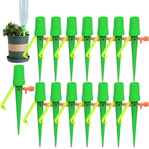 Pflanzenwässerungspikes - 15 Teile einstellbare Bewässerungssystem mit und lecksicherem Ventil, Gartenwasser Tropfern | Selbstbewässerungsgeräte für Innen- und Außenpflanzen Blumen Bäume Rasen Gemüset von Dinchaakuarry