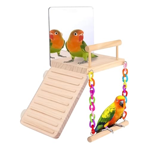 Vogelschaukel für Käfig, Holz -Spielschaukel mit Spiegel – multifunktionales Vogelsitzspielzeug für Aras, Sittiche, Sittiche, Nymphensittiche, Spatzen, Finken Vogelschaukel für Käfig, Holz -Spielschaukel mit Spiegel – multifunktionales Vogelsitzspielzeug für Aras, Sittiche, Sittiche, Nymphensittiche, Spatzen, Finken von Dinchaakuarry