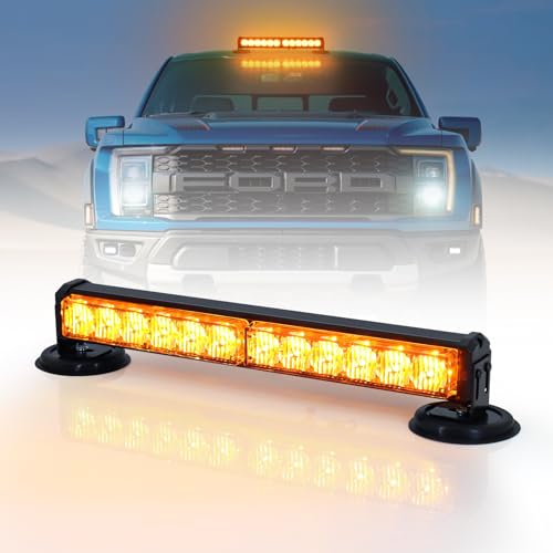 12 Zoll Blinken LED Warnleuchte Akku Orange/Gelbe Lichtleiste, 12v gelblicht led blitzer mit 14 Blinkende Stroboskop-Modi für Auto Pkw Truck Traktor KFZ LKW (mit Zigarettenanzünder) von Dinfu