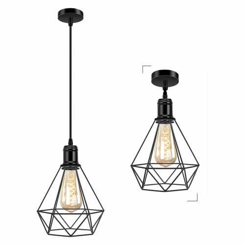 Vintage Pendelleuchte Hängelampe Käfig Hängende Lampe, E27 Lampenfassung, Retro Lampenschirm Licht für Küche, Wohnzimmer, Ø 20cm (Keine Glühbirnen) von Biqing
