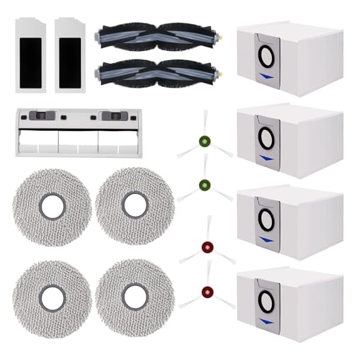 DingGreat 17-teiliges Zubehör Ersatzteile Set für Ecovacs T10 Turbo X1omni/Turbo X1S PRO/ T10S PRO - Enthält 2 Hauptbürsten, 4 Seitenbürsten, 4 Staubbeutel, 1 Hauptbürstenrahmen, 4 Lappen und 2 Filter von DingGreat