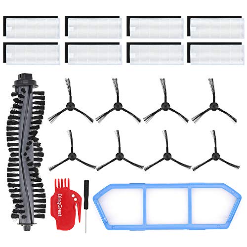 DingGreat Ersatzteile Bürsten Filter Zubehör Set für ILIFE A4s Saugroboter Zubehörset Packung mit 1 Rollbürste, 8 Filters, 8 Seitenbürsten, 1 Primärfilter von DingGreat