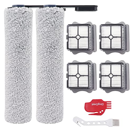 DingGreat Ersatzteile für Tineco Floor One S5, Bürstenrolle und Ersatzfilter für Tineco Floor One S5 und S5 pro kabelloser Nass-Trocken-Sauger 2 Bürstenwalze und 4 HEPA Filters von DingGreat