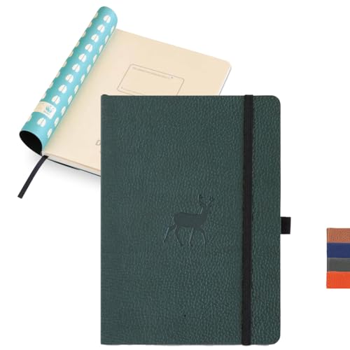 A5-Notizbuch mit weichem Einband, liniert – dicke, perforierte Seiten – aus veganem Leder, mit Lesezeichen und Stifthalter (Grüne) von Dingbats* Notebooks