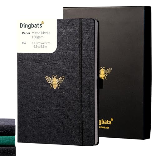 Dingbats* - Pro B5 Großes Notizbuch Gepunktet mit Geschenkbox - Journal mit Schwarzem Textilcover, Fadenheftung - Elastischer Verschluss, Stifthalter von Dingbats* Notebooks