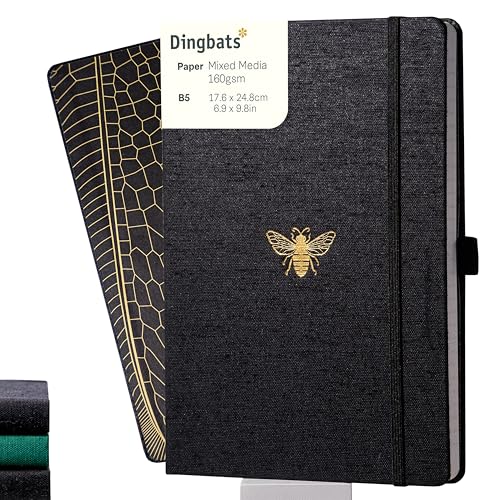 Dingbats* - Pro B5 Großes Notizbuch Blanko Mit Geschenkbox - Journal Mit Schwarzem Textilcover, Fadenheftung - Elastischer Verschluss, Stifthalter von Dingbats* Notebooks