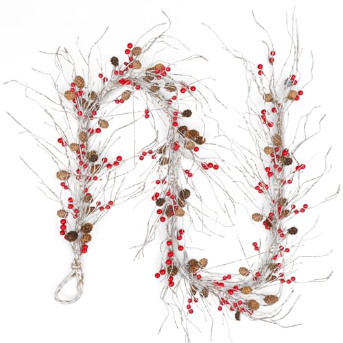 Dingion Künstliche Weihnachtsgirlande im Vintage-Stil, Birke, Beeren, Tannenzapfen, Girlande, weiß, gefrostete Birke, Weihnachtsdekoration für Kaminsims, Kamin, Innenbereich, Winterurlaub Dingion Künstliche Weihnachtsgirlande im Vintage-Stil, Birke, Beeren, Tannenzapfen, Girlande, weiß, gefrostete Birke, Weihnachtsdekoration für Kaminsims, Kamin, Innenbereich, Winterurlaub von Dingion
