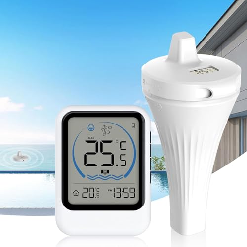 Digitales Poolthermometer,IP68 Pool Thermometer,wasserdichtes Niveau mit Displaybildschirm,Whirlpool Zubehör für Pool Whirlpool und Spa Indoor Temperatur Monitor von Dinhauyon