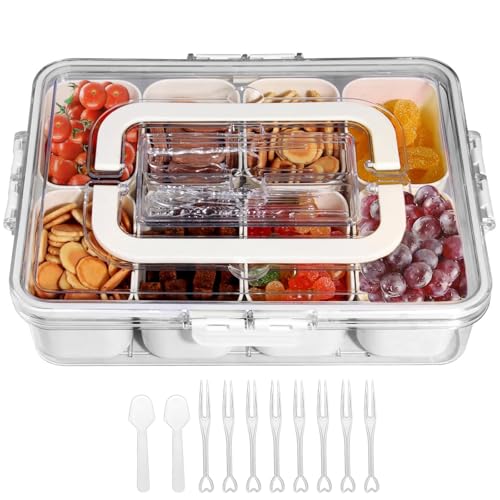Dinhauyon Snackbox mit Fach,Tragbar Snack Box Mit Deckel Und Griff,Abnehmbaren Fachkasten mit Gabellöffel für die Aufbewahrung von Süßigkeiten,Obst und Snacks Tragbarer Mehrzweck Snackbox von Dinhauyon