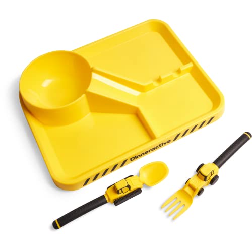 Dinneractive Essgeschirr für Kinder - 3 ST. Besteck zum Thema Baustelle - Traktorbesteck - Kleinkinderteller - Babygeschirr von Dinneractive