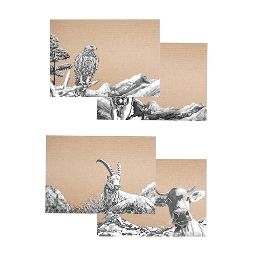 Dinnergut | 4x12 Papier-Tischsets mit Bella Friends Motiv | 48 Stück DIN A3 | Premium Papier | Tischunterlage mit Tieren | Natur, Berge, Weide, Kuh, Hund, Adler, Ziege | Einweg Platzset für Tischdeko Dinnergut | 4x12 Papier-Tischsets mit Bella Friends Motiv | 48 Stück DIN A3 | Premium Papier | Tischunterlage mit Tieren | Natur, Berge, Weide, Kuh, Hund, Adler, Ziege | Einweg Platzset für Tischdeko von Dinnergut