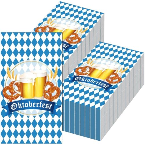 Dinntty 100 Stück Oktoberfest-servietten, Blau-weiße Oktoberfest-servietten, Einweg-papierservietten, Taschentuchservietten, Badezimmerhandtücher Für Die Bierfestparty von Dinntty