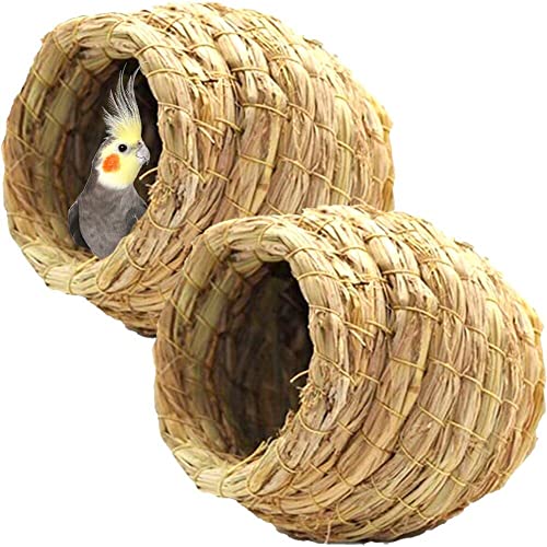 Dinntty Natürliches Vogelnest, handgewebtes Stroh-Vogelhaus, Papagei, Kanarienvogel, Finke, Wellensittich, Schlüpfen, Bruthöhle, Haus, Haustier-Vogelzubehör von Dinntty