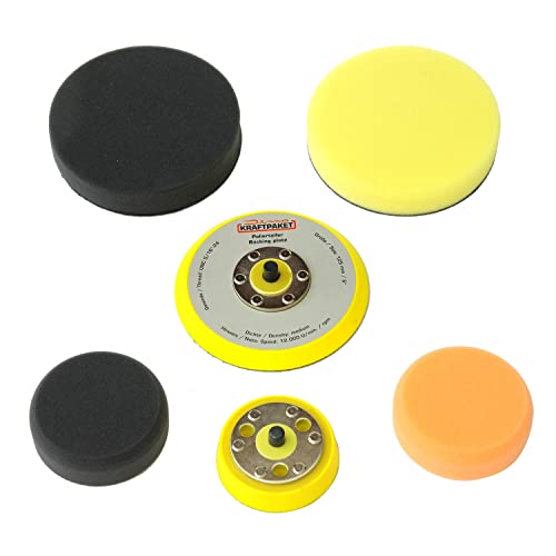 Dino KRAFTPAKET UPGRADE-Set bestehend aus 75mm 125mm Stützteller und Polierpads. Passend zu Exzenter Poliermaschine 9mm-650W (640220, 640296) für die Auto Politur von Dino KRAFTPAKET