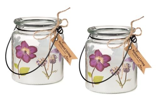 2er Set Kerze im Henkel Glas mit Blumen Dekor | Windlicht Blüte | 8x9 cm von dio only for you